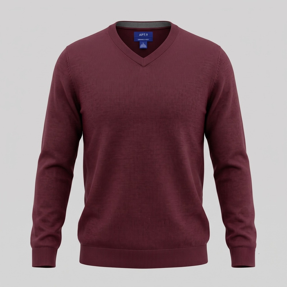 Apt. 9 Mens Large Burgundy Sweater Seriously Soft V-Neck Merino Wool Blend Knit